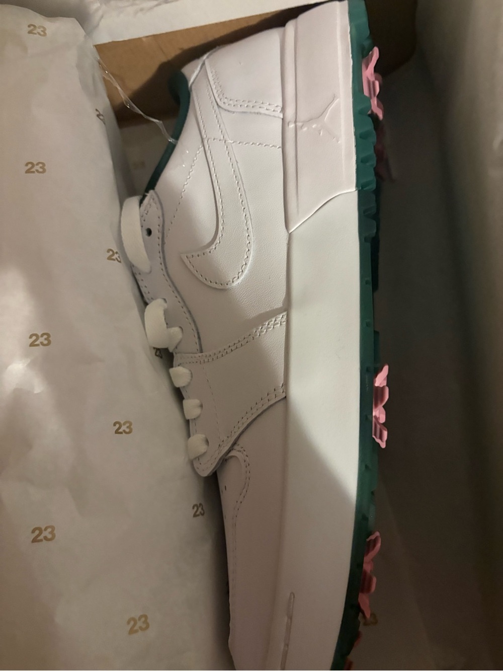 Jordan Men’s White Athletic Shoes with Teal & Pink Accents